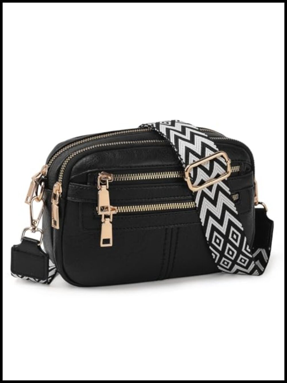 Vegan Leather Crossbody Bag 6 Pockets Adjustable Strap Travel Purse